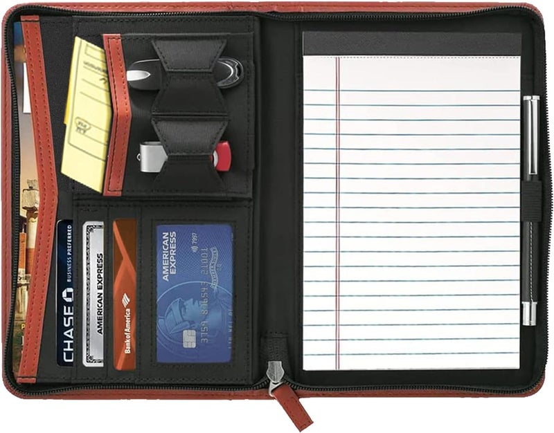 Gorbado Small Portfolio Organizer, A5 Zippered Business Portfolio, Junior Padfolio Folder Binder for Women & Men,5 x 8 Writing Pad Included, Brown - Image 2